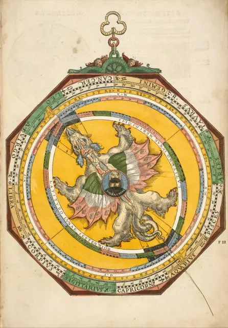 Dragon Volvelle, from Astronomicum Caesareum by Petrus Apianus; woodcuts by Michael Ostendorfer, May 1540
