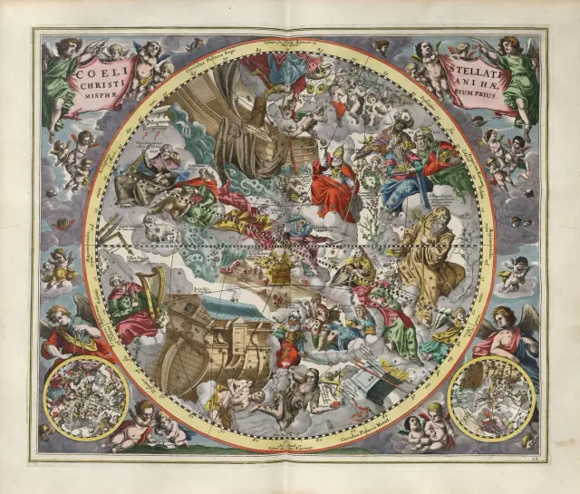 The Christian Starry Sky, First Hemisphere, from Harmonia Macrocosmica by Andreas Cellarius, 1661